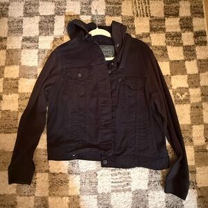 Black Denim Jacket with Hoodie